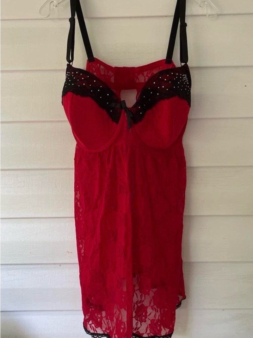 Red Lace Babydoll Chemise with Black Trim Plus Size 3X